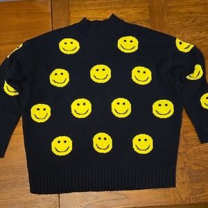 Streetwear Society Black Sweater with Yellow Smiley Faces